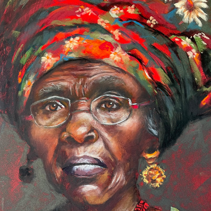 African Lady in Red } original pastel art