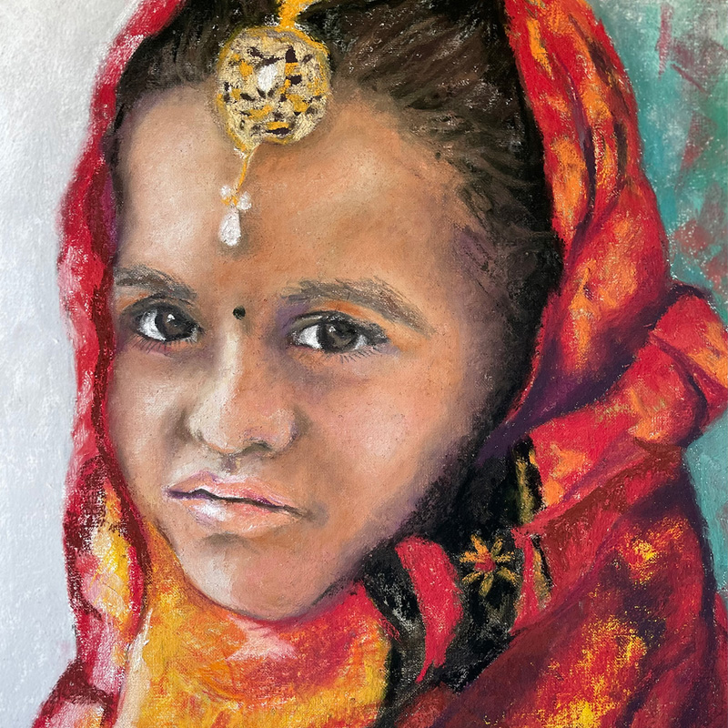 India Girl } original pastel art